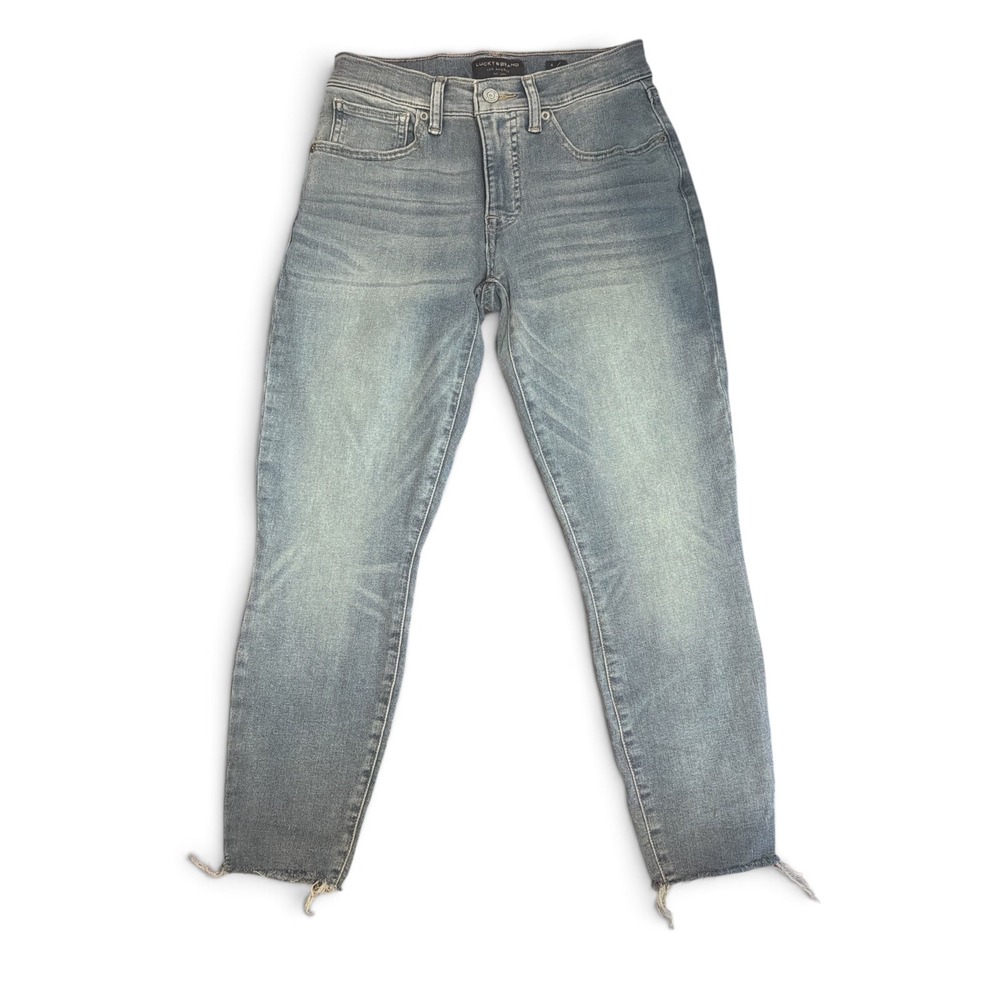 Lucky Brand Mid Rise Skinny Jeans Light Wash Raw Hem Frayed Denim size 4